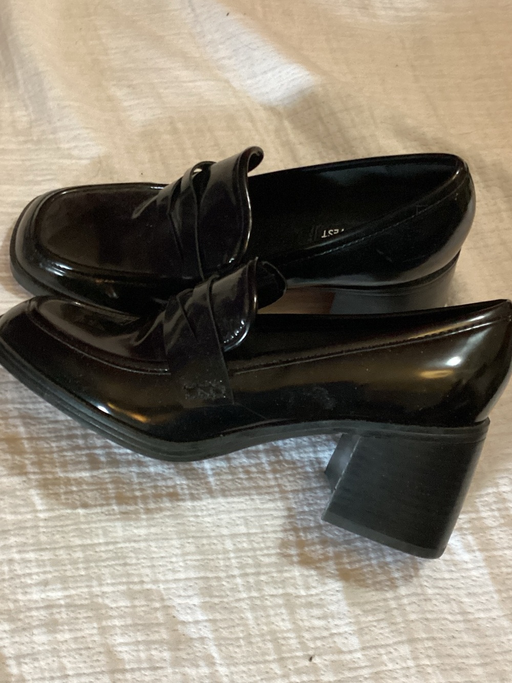 Nine West Black Patent Block Heel Loafers